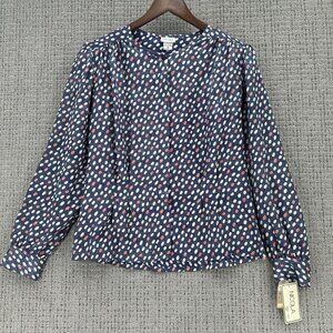 Vintage Nicola Blouse Womens Size 16 Navy White Long Sleeve Polka Dots
